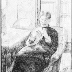 An old woman knitting